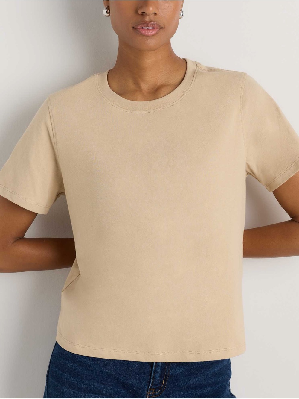 Quince Crewneck Short Sleeve Tee - Beige NWT